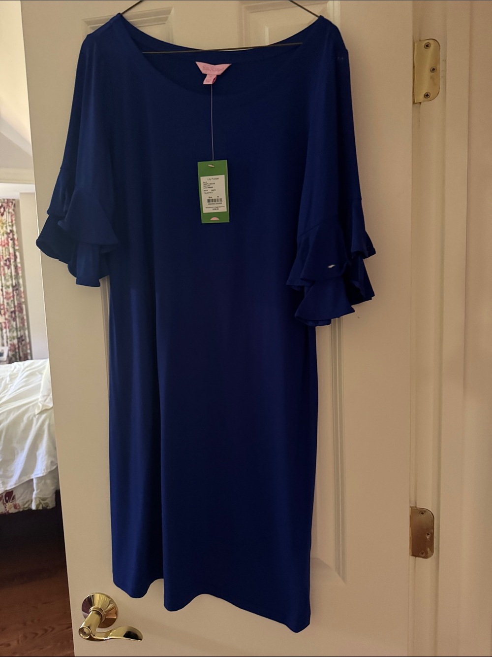 Lilly Pulitzer Royal Blue Midi Dress with Ruffle Sleeves